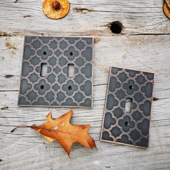 Trio of Embossed Allen and Roth Cast Bronze Light Switch Plates Covers - Picture 9 of 11